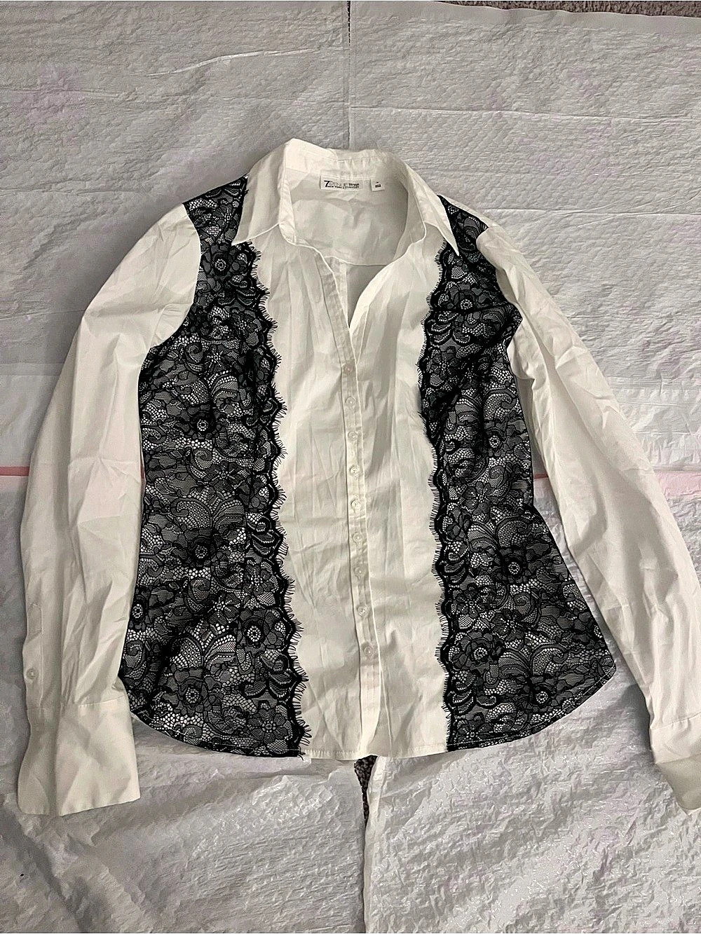 New York & Company Floral Lace Panel Button Down Shirt